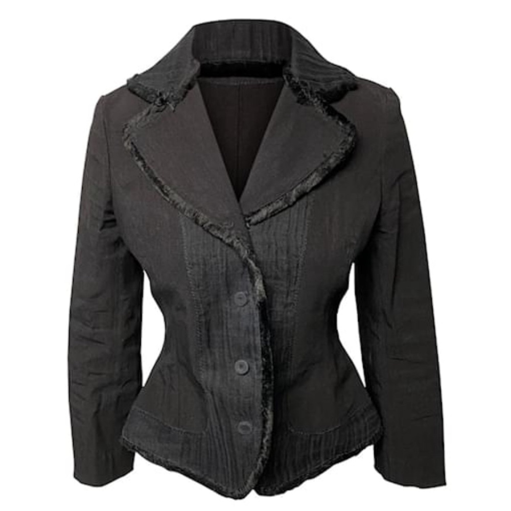 Rochas Tailored Linen Blend Black Single-Breasted Jacket, Size 38 (France)